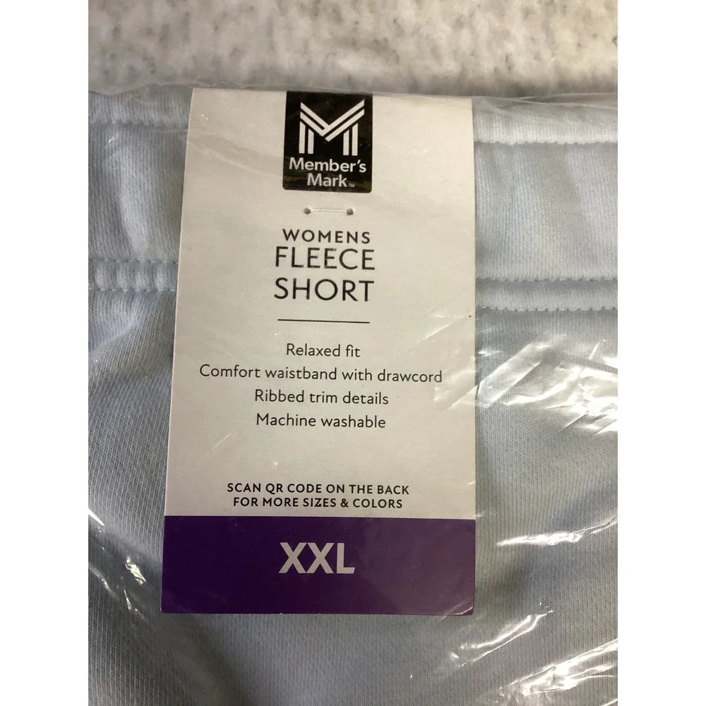 Members Mark Womens Fleece Shorts Light Blue Relaxed Fit XXL NWT 390393266‎